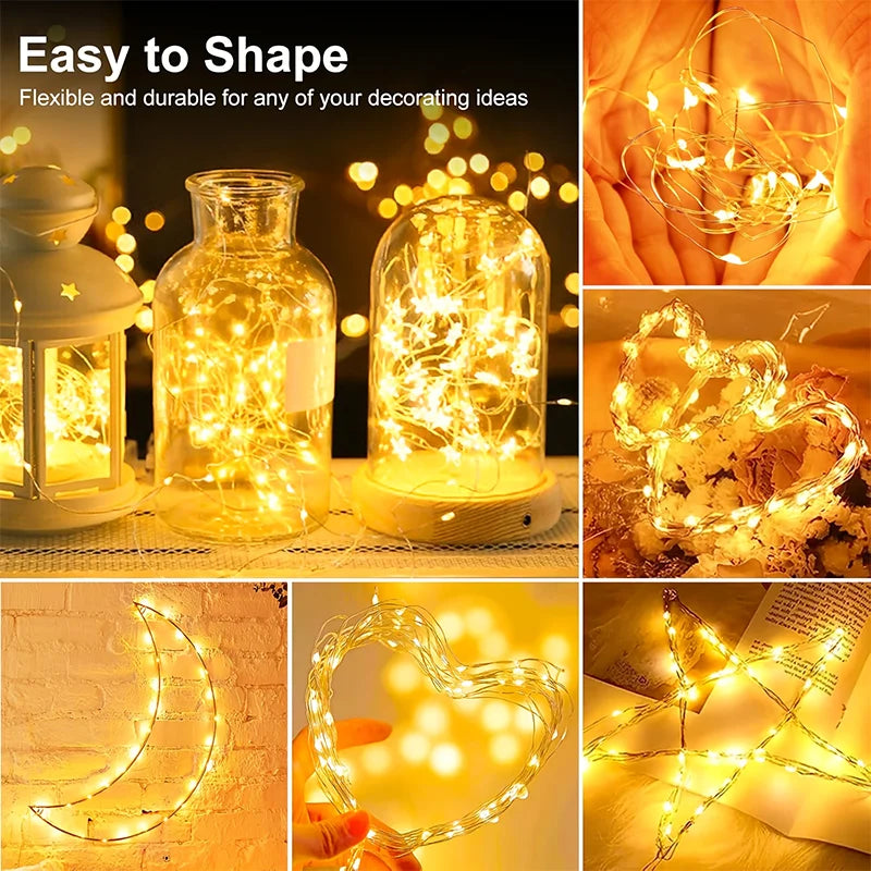 Fairy String Lights 20m 200LEDs Copper USB Powered String Light Waterproof Twinkle String Lights for Bedroom Christmas Party De Vue