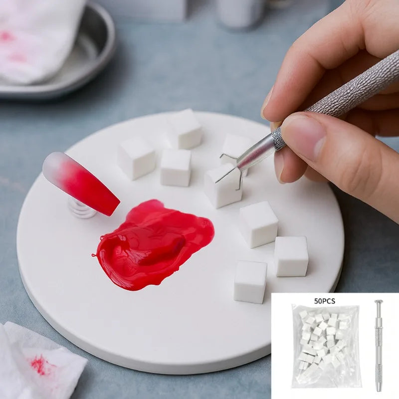 1cm Mini Square Nail Sponge Set Gradient Ombre Nail Brushes Gel Polish Design Nail Sponge Grab Pen 50pcs per Bag Vue