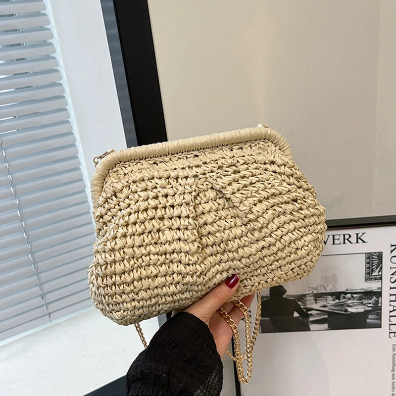 Summer Straw Weaving Crossbody Bag Fashionable Shell Women's Chain
