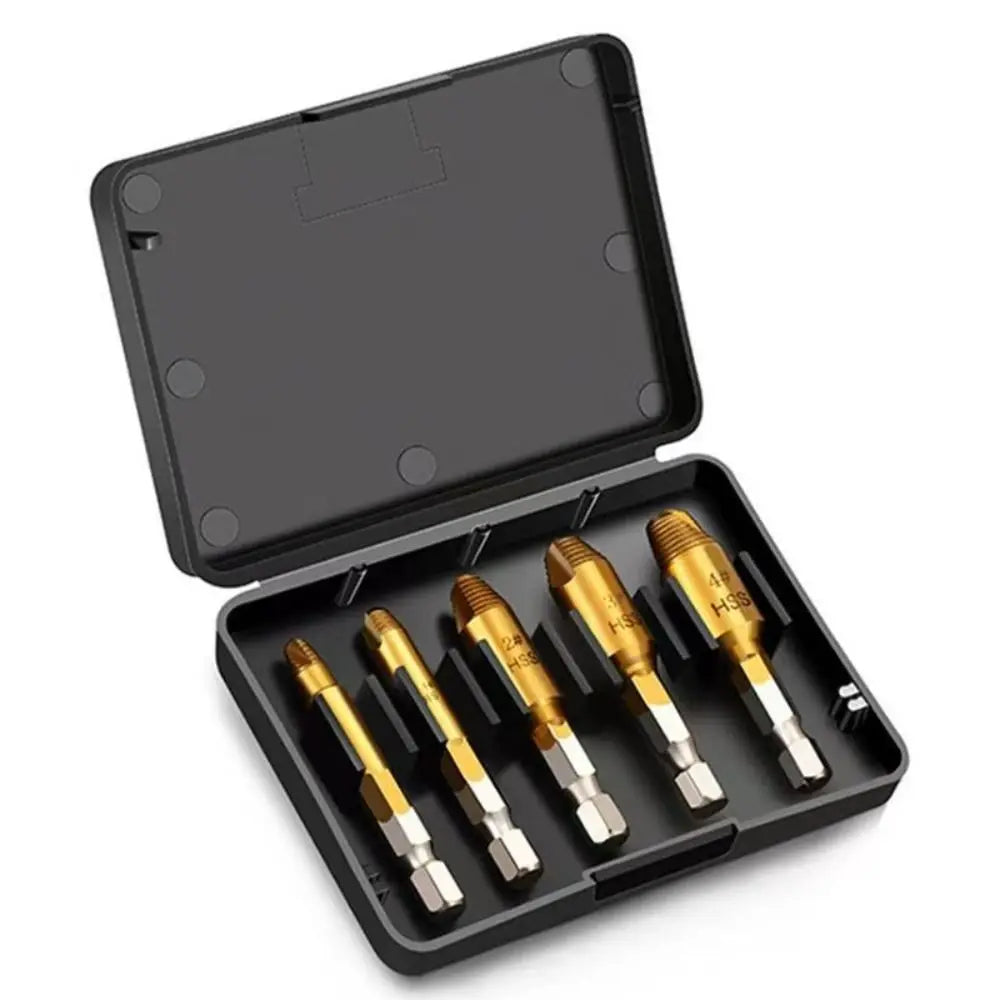 Titanium Coated Screw Extractor Set Hex Shank Hardened Steel Easy Out Drill Tool Universal Tool 5 Pieces Set Vue