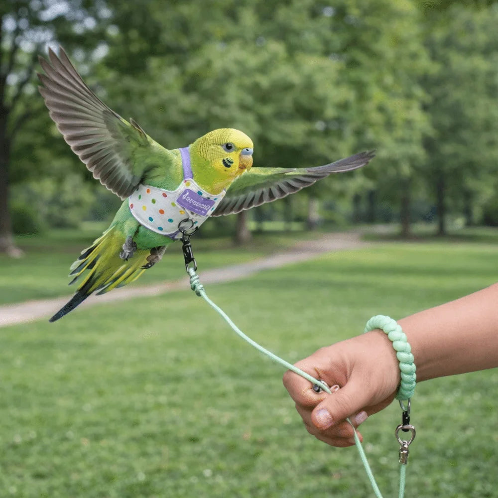 Escape Proof Parrot Flying Harness Polka Dot Print Anti-Bite Bird Harness Leash Breathable Bird Outgoing Leash Avian Vet Visits Vue