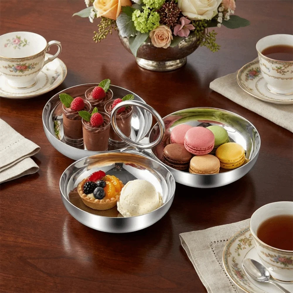 Candy Dish Thick Stainless Steel Serving Bowl with Handle Multipurpose Snack Dish Ice Cream Bowl Round Dessert Plates Party Vue