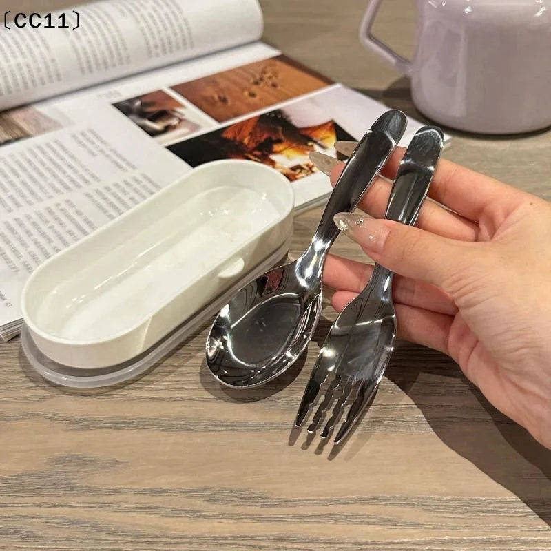 Stainless Steel Spoon Fork Set Short Handle Children's Tableware Household Baby Food Spoon Soup Spoon〔CC11〕 Vue