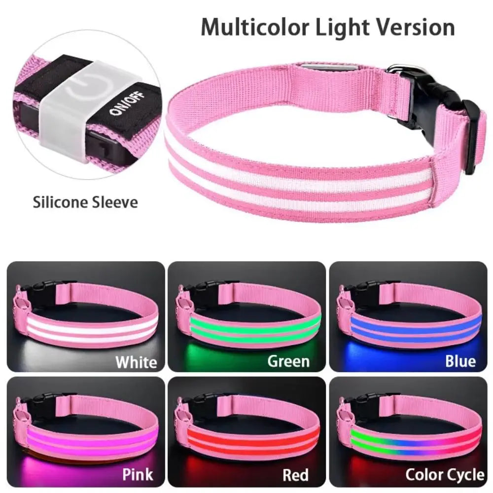 Adjustable Light Up Dog Collar Nylon Material Flashing Light LED Glowing Dog Neck Ring Waterproof Anti-Lost Vue