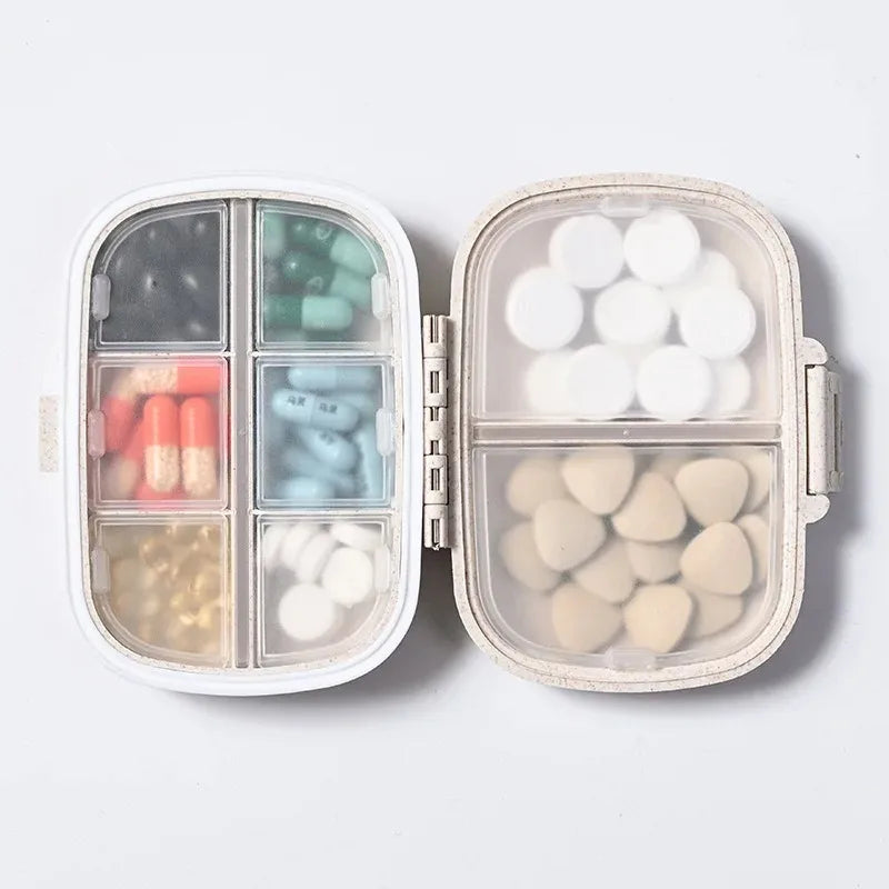 Portable 8-compartment Sealed Pill Box Dustproof and Moisture-proof Pill Storage Box Double-layer Compartment Candy Box with Lid Vue