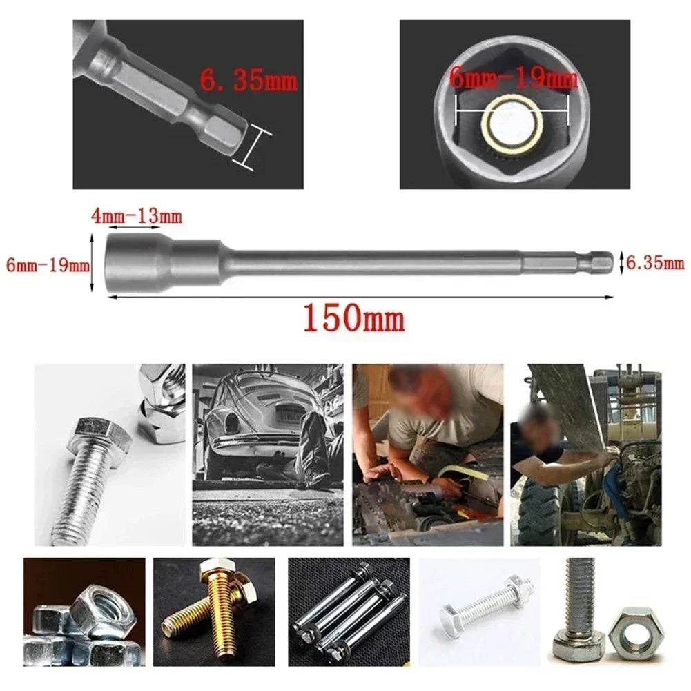150mm Magnetic Hex Nut Driver Socket Bit 6–19mm Chrome Vanadium Hex Nut Driver Socket Vue