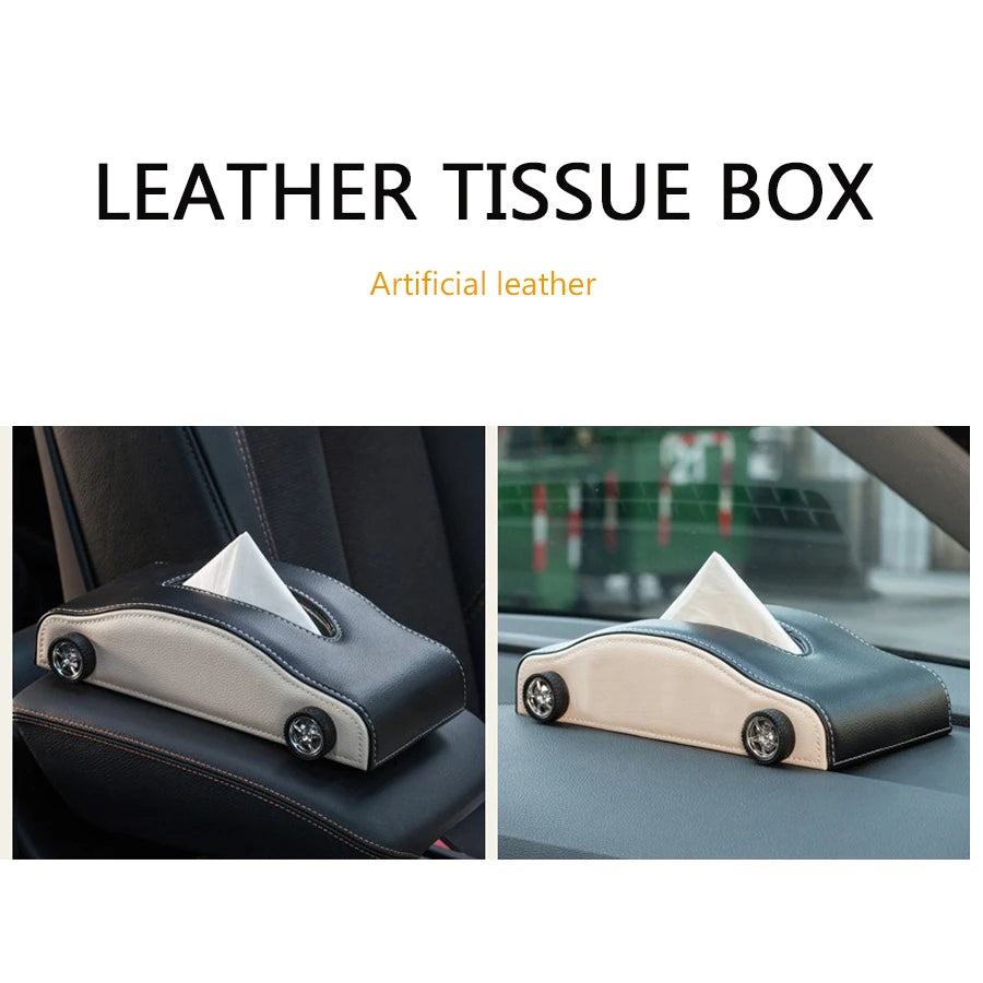 High-end Fashion Pu Leather Car Tissue Box Holder Business Armrest box Tissue Box Cover car Tissue Holder with Magnetic Bottom Vue