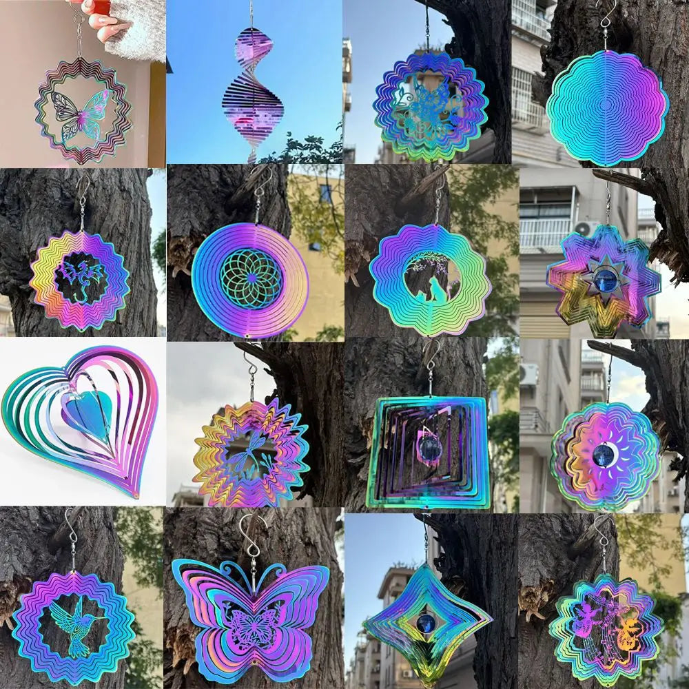 Gradient Wind Chime Pendant Flowing Light Effect Colorful Wind Spinner Catcher Heart Flower Home Decor Vue