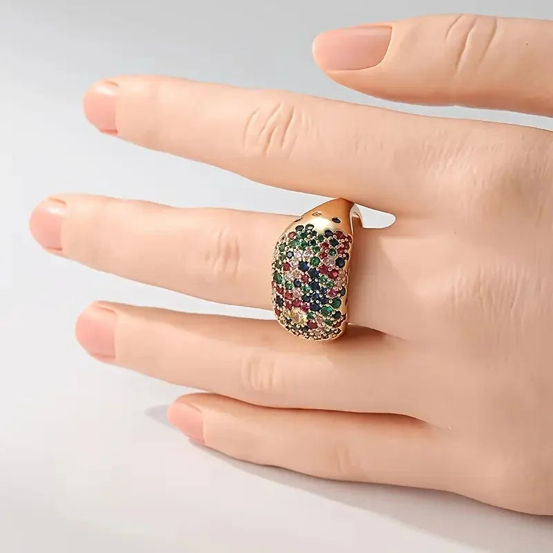 Huitan Colorful CZ Gold Ring – Women's Wedding & Party Jewelry Fashion CZ Ring Vue