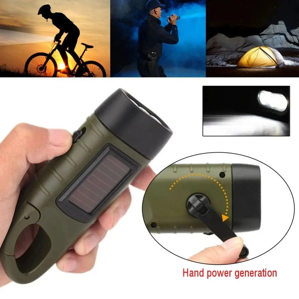 Hand Crank LED Flashlight Solar Powered Energy Saving Charging Torch Portable Rechargeable Outdoor Camping Flashlight Vue