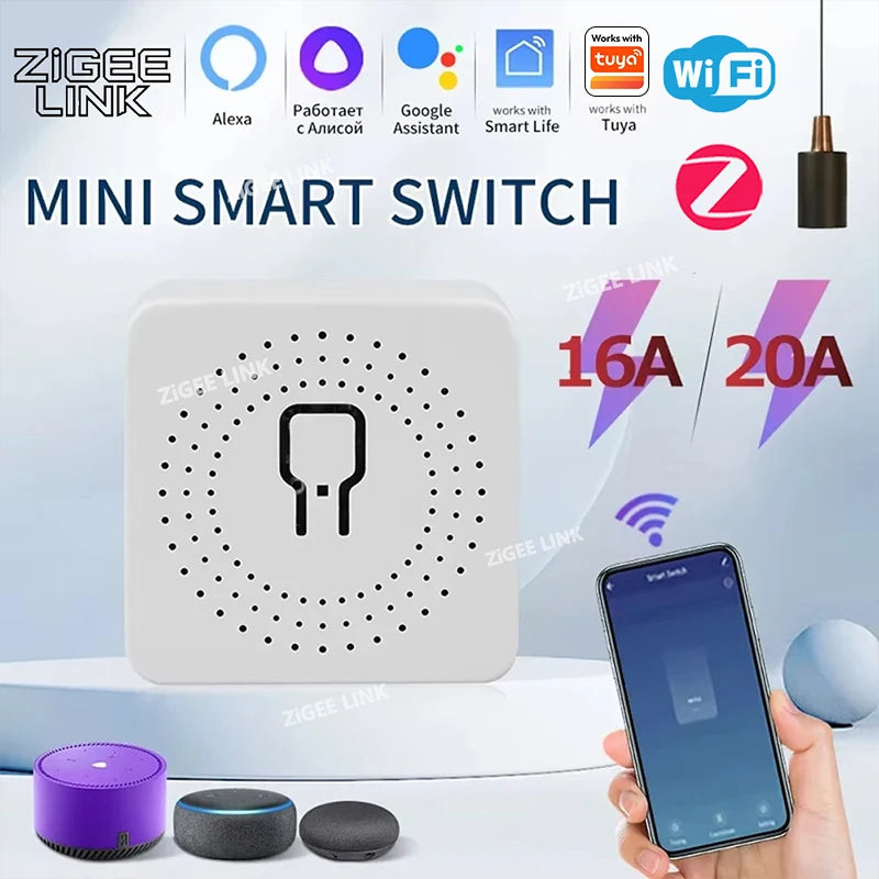 Mini Zigbee 3.0 WIFI Tuya Smart Switch 2-Way Control Relay Breaker Smart Life Home Automation Support Alexa Google Assistant Vue