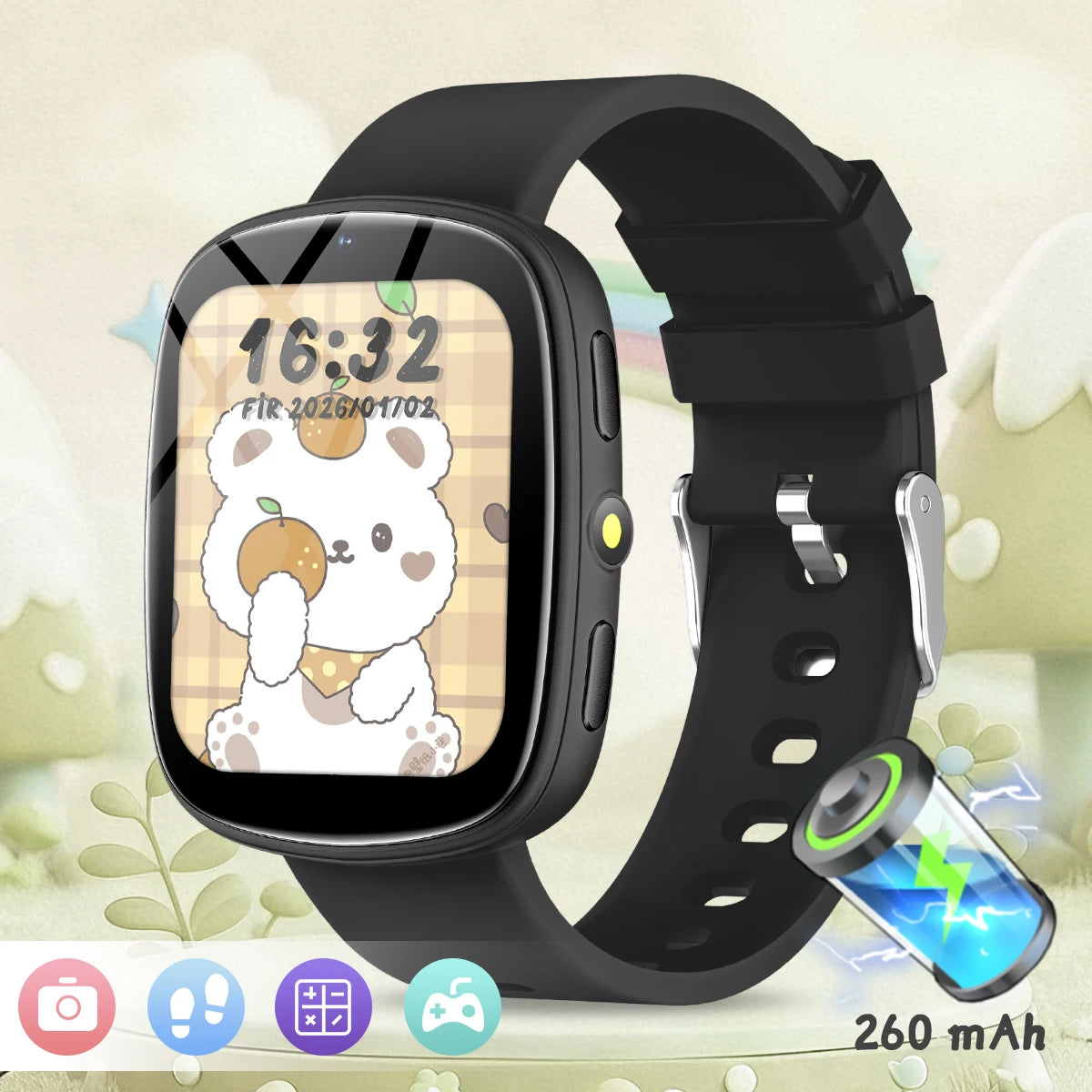 2026 Kids Games Smartwatch 1.83''HD Screen Camera 22 Interesting Games Sleep Monitor Alarm Clock Calculator Children Watch Gifts Vue black