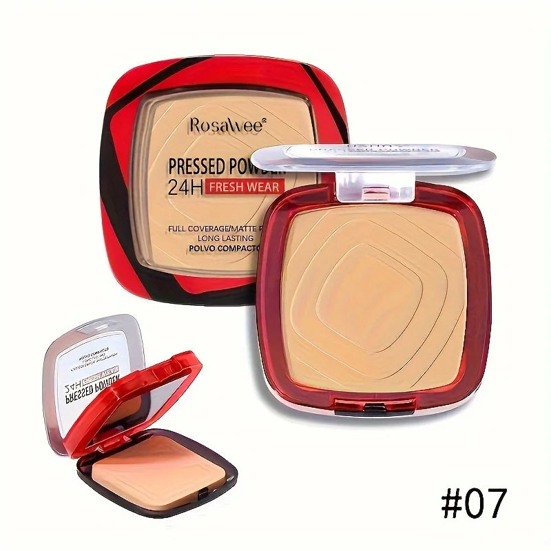 Matte Full Coverage Pressed Powder Foundation With Puff Applicator, 24H Fresh Wear Matte Weightless Finishing Powder Makeup Vue 07