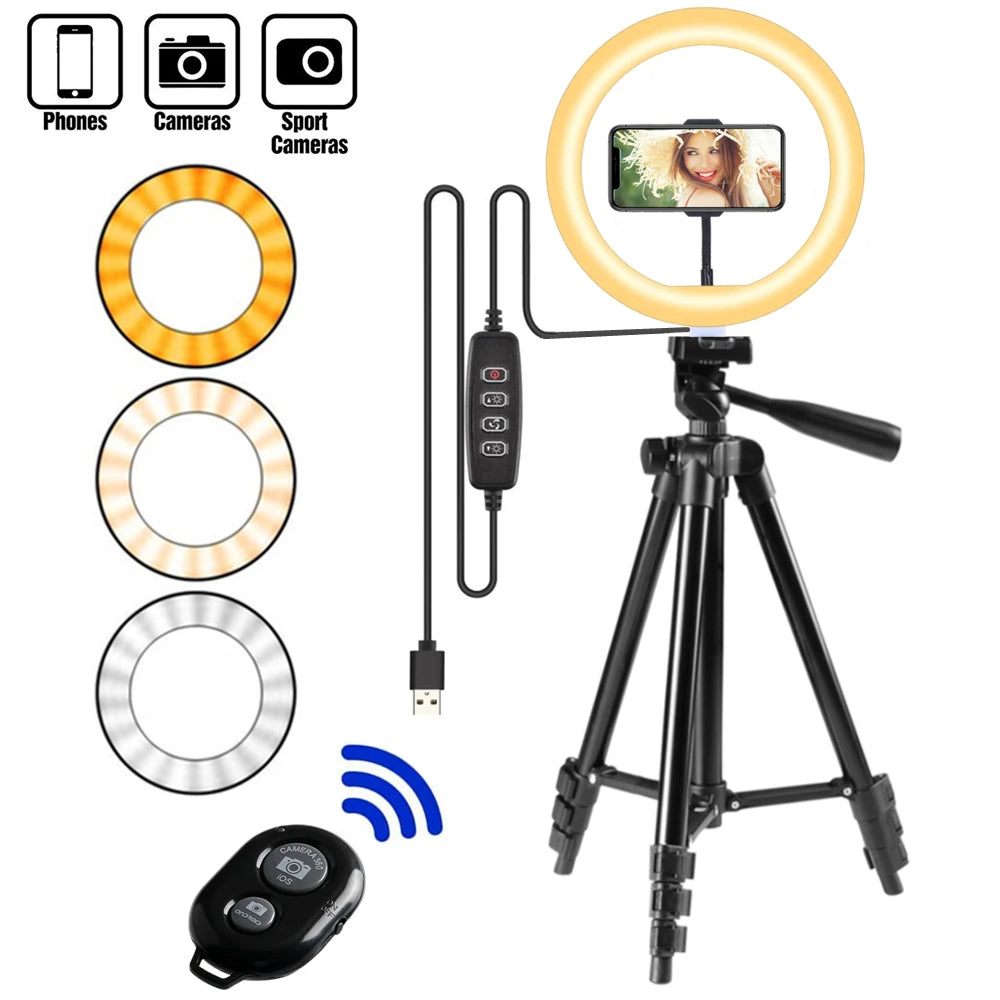Selfie Ring Lamp Led Ring Light Selfie With Tripod Ring For Selfie Phone Video Photography Lighting For Youtube Phone Holder Vue