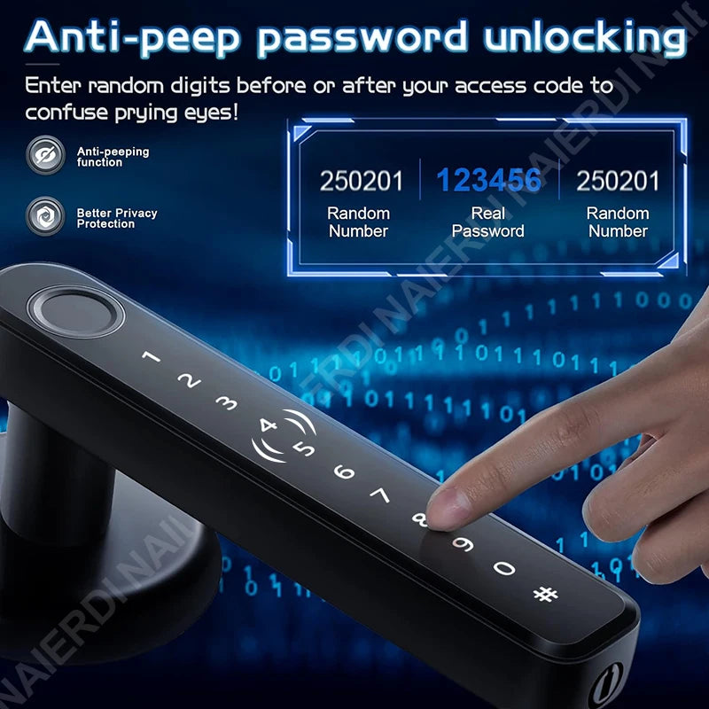 NAIERDI Fingerprint Door Lock with Handle Smart Lock Bluetooth Keyless Password Entry Door Lock with Tuya APP Digital Lock Vue
