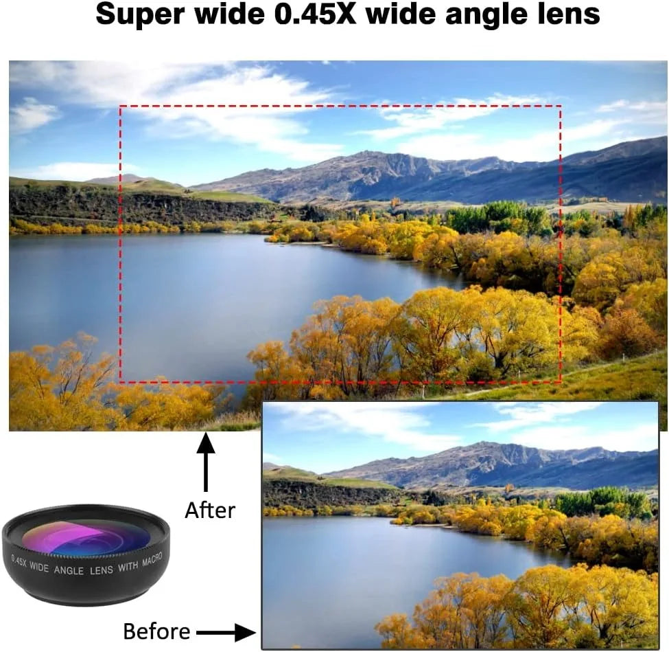 2 IN 1 Lens Universal Clip 37mm Mobile Phone Lens Professional 0.45X 49uv Super Wide-Angle + Macro HD Lens For iPhone Android Vue