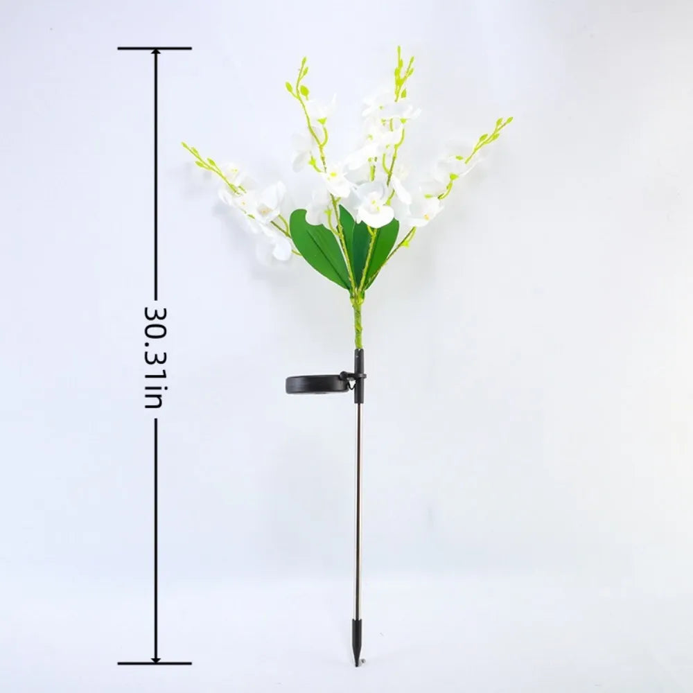 Solar Phalaenopsis Orchid Outdoor Stake Lights, 5Head Artificial Butterfly Orchid LED Lamp for Lawn Yard Garden Party Decor Vue