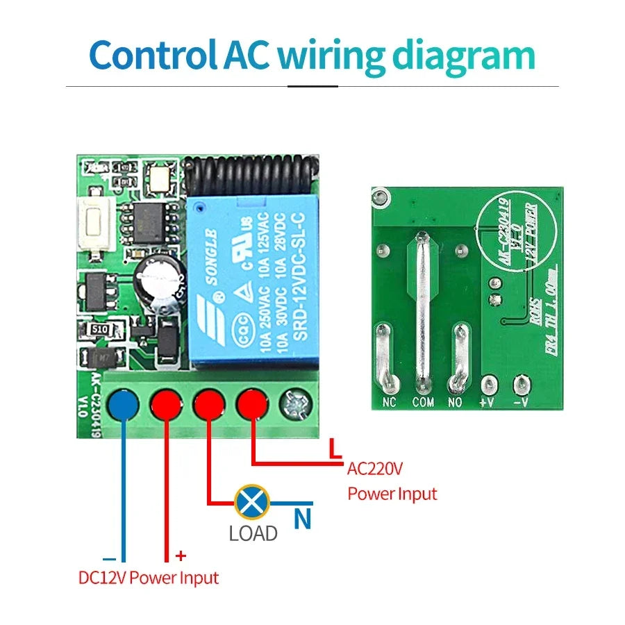 DC 12V Remote Control Smart Switch Universal RF 433MHz Gate Garage Door Led Lighting Asking Code Relay Receiver Mini Module 10A Vue