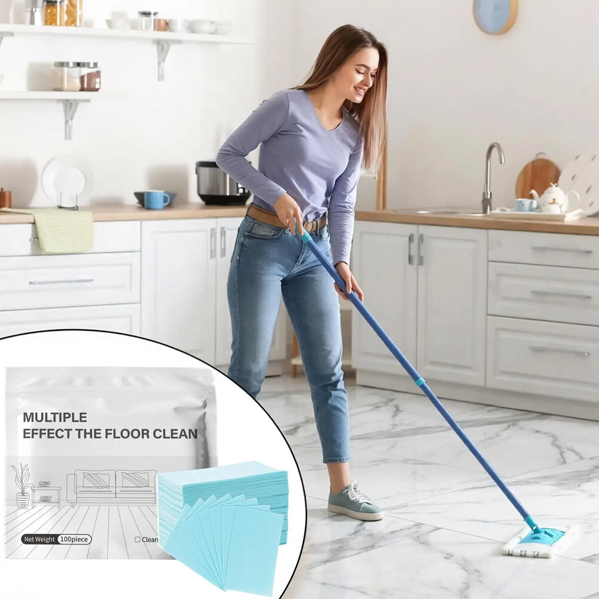 100PCS Floor Cleaner Tablets, Multipurpose Deep Clean Mop Solution for Hardwood Tile Wood Floors, Dissolvable Mopping Sheets Vue