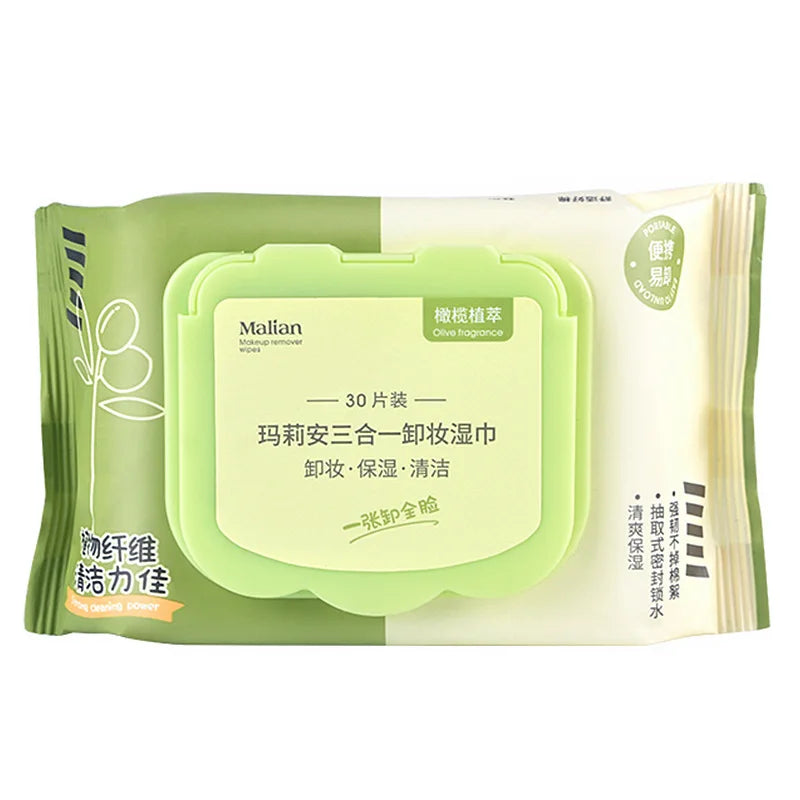 Olive Plant Extract Makeup Remover Wet Wipes with Sufficient Water for Cleaning and Moisturizing, 30 Puffs Vue 01