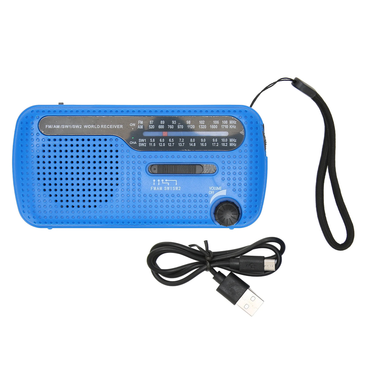 Hand Crank Solar Radio AM FM SW1 SW2 Camping LED Flashlight Multiband Camping Emergency Radio for Outdoor Hand Crank Solar Radio Vue Blue