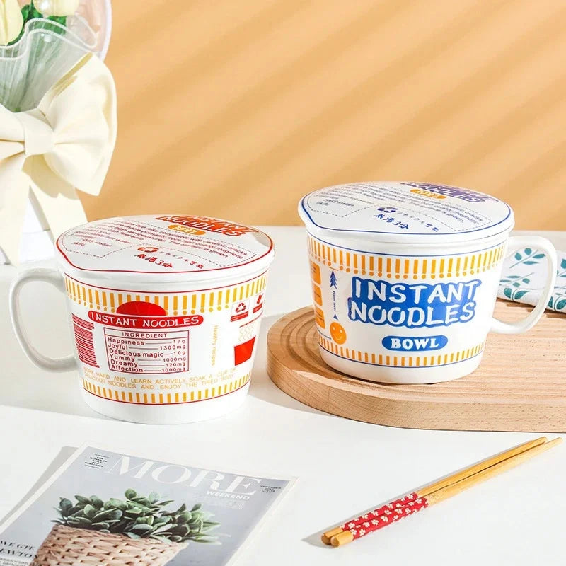 Ceramic Noodle Bowl With Lid Japanese Style Microwave Safe Ramen Soup Bowl Large Capacity Tableware For Students Dorm Use Vue