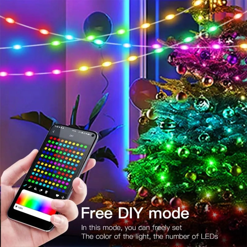 Smart Fairy Lights RGB-IC Dynamic Multicolor Twinkle Lights Color Changing LED String Lights APP Remote Control for Party Decor Vue