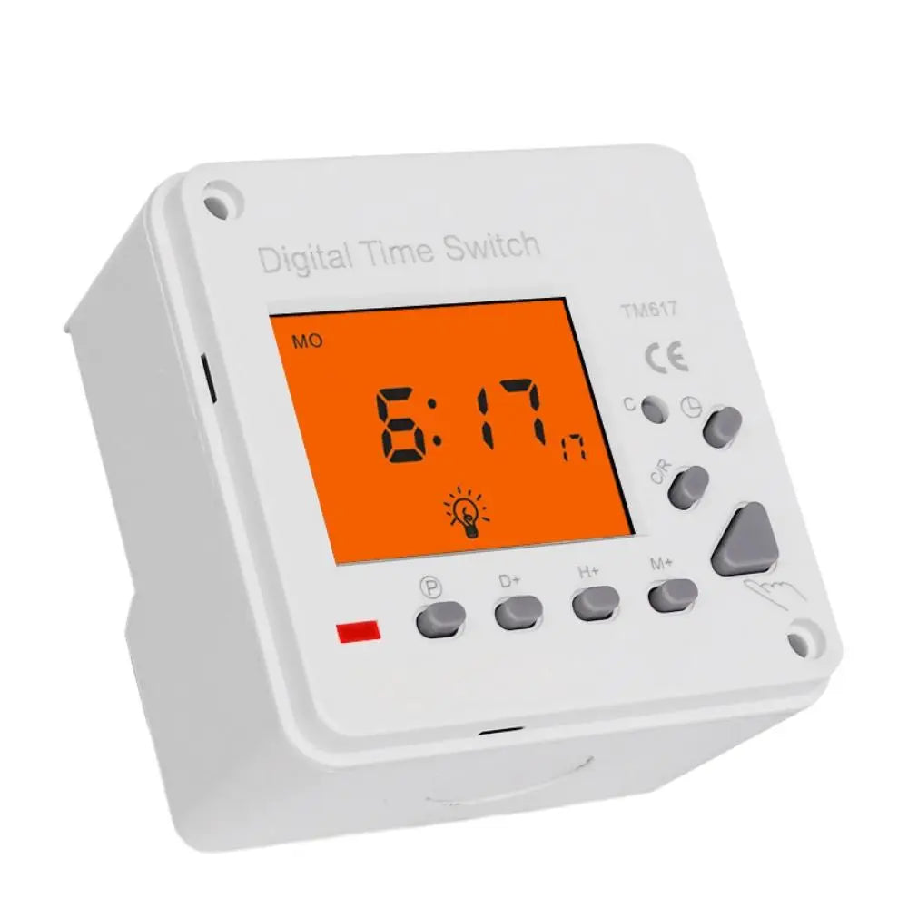 TM617 110V/220V Time Switch Intelligent Backlight Large Screen Time Control Switch Timer 72x72mm Panel or DIN Rail Installation Vue