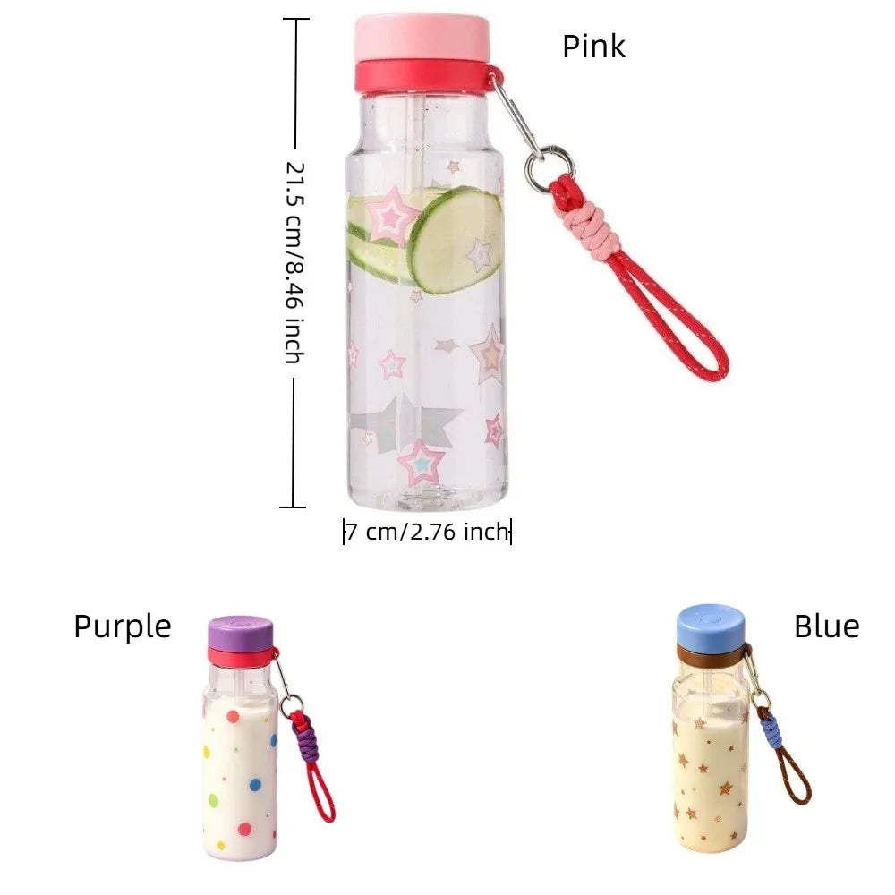 Leak-Proof Plastic Water Bottle Star Pattern Transparent Portable Sports Kettle with Hanging Rope Anti-Fall Cold Drink Cup Vue