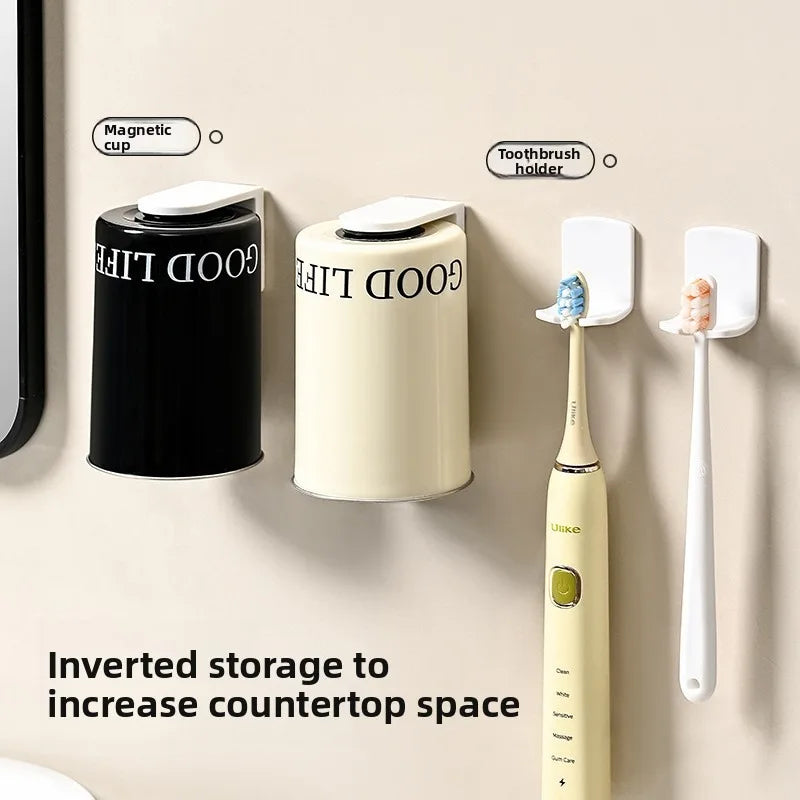 Magnetic mouthwash cup, 304 stainless steel brush cup, simple couple toothbrush cup, wall mounted non perforated dental jar, ant Vue