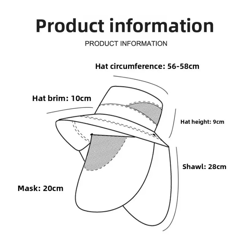 Men‘s Outdoor Fishing Sun Hat with Mosquito Net Face Veil Neck Flap Summer UV Protection Wide Brim Fisherman Cap Vue