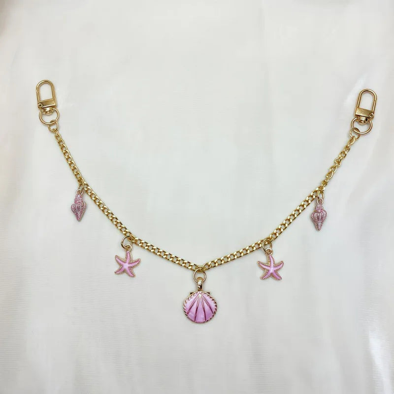 Bag Charms For Handbags Sea Star Shell Pearl Bag Clothes Shoes Pendant Boho Summer Seashell Jewelry Making DIY Decoration Vue pink chain