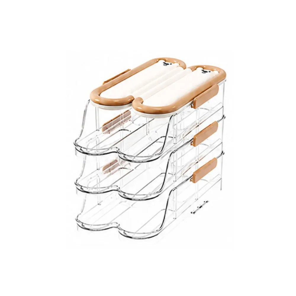 Food Grade Automatic Rolling Egg Container Transparent Large Capacity Large Egg Holder Stackable with Lid Refrigerator Egg Rack Vue Brown 3 Layers