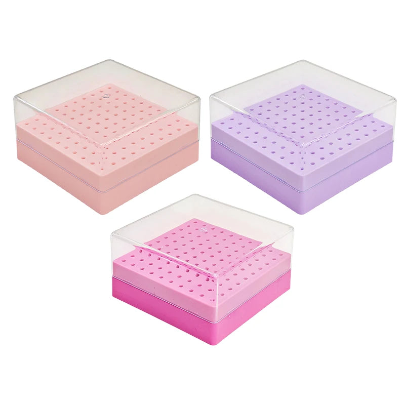 100 Holes Nail Art Drill Storage Box Grinding Polish Head Bit Holder Display Nail Drill Bits Organizer Plastic Nail Stand Vue