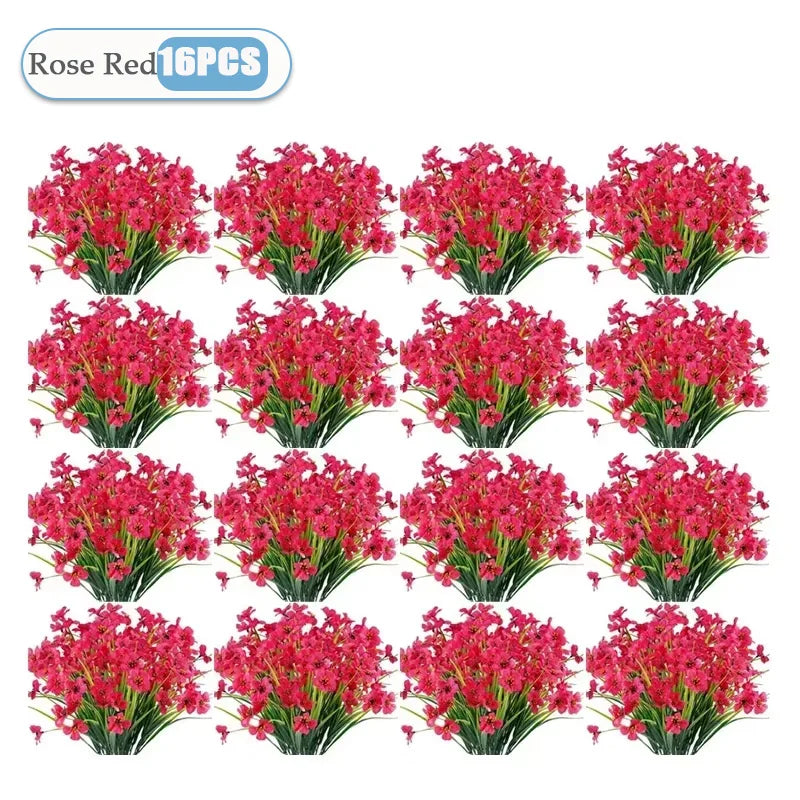 2-16PCS Violet Artificial Flowers Wall Hanging Fake Flower Bouquet Outdoor Home Garden Decoration DIY Wedding Party Home Decor Vue Rose Red-16PCS