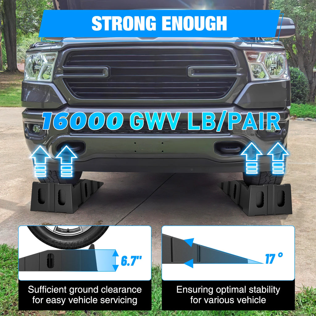 Nilight Car Leveling Ramps Levelers Lightweight Travel , Portable Vehicle Service Ramp 6.7" Lift Heavy Duty Truck Ramps for Home Garage Maintenance, 16,000lb. GVW Capacity Per Pair Vue