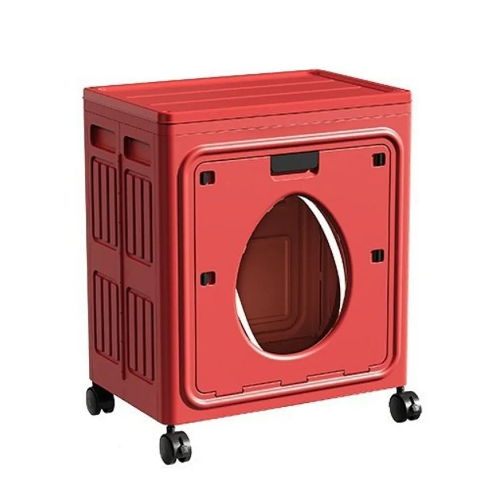 Flip-Top Design Folding Storage Box with Wheels Large Capacity Wheeled Storage Containers Space Saving Clothes Organizer Bedroom Vue Red