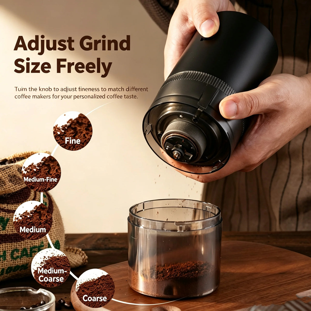 Portable Electric Ceramic Burr Coffee Grinder – USB-C Rechargeable Electric Coffee Grinder Vue