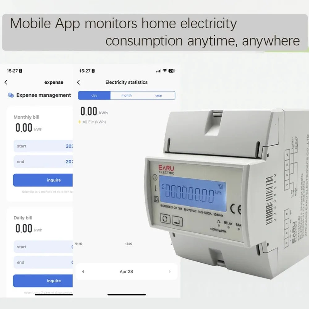 Tuya WiFi/Zigbee 80A Smart Single Phase 2way Bidirectional Energy Meter Timer Power Consumption Monitor KWh Meter with Backlight Vue