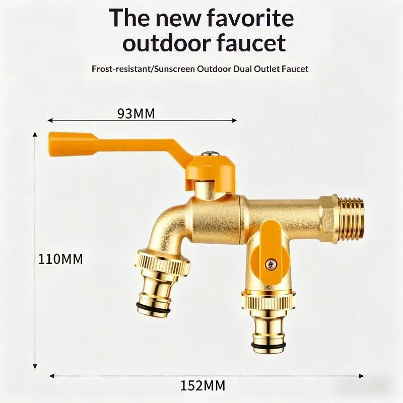 1 Set Courtyard Water Tap Thickened Antifreeze One In Two Out Faucet For Outdoor Garden Agriculture Washing Vue