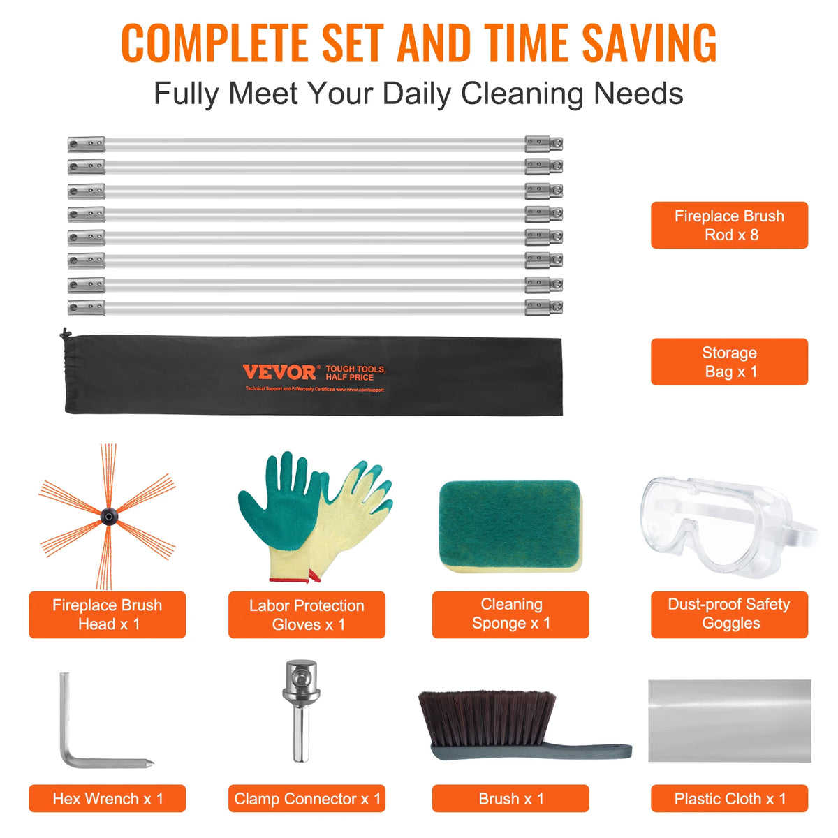 Chimney Sweep Kit 23–39 ft | Flexible Rods & 360° Brush Chimney Cleaning Kit Vue