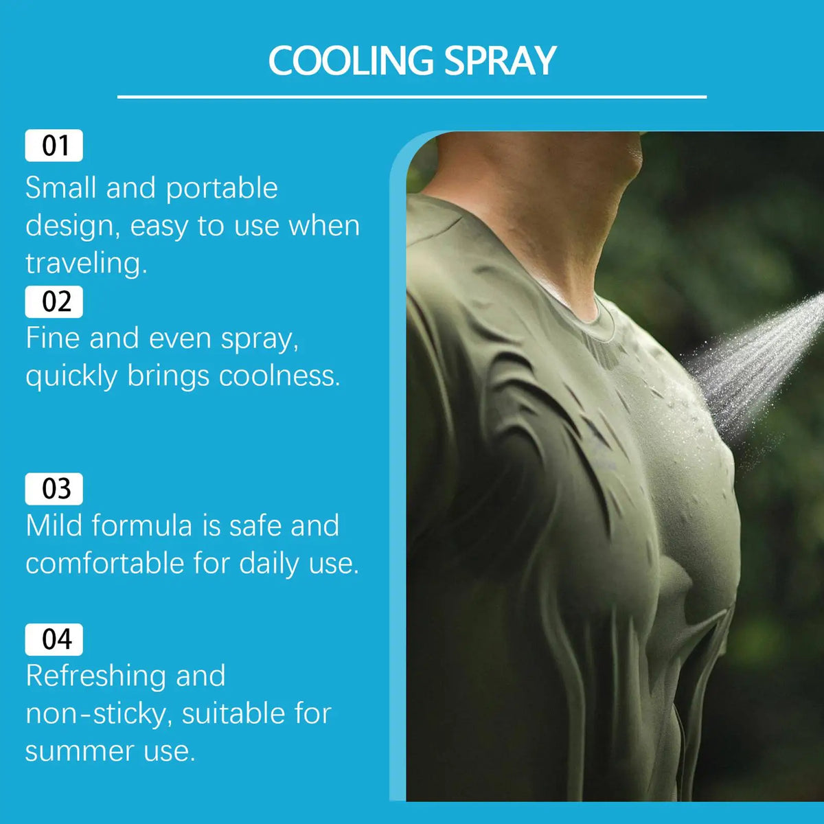 50ml Cooling Spray for Clothes, Refreshing Non-Greasy Non-Sticky Fabric Mist, Summer Cool Down for Travel Hiking Camping Gym Vue