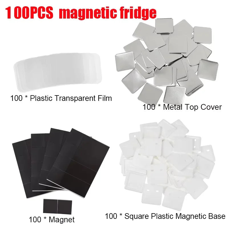 50/100PCS Square DIY Blank Pin Button Badge 50x50mm Refrigerator Magnets Badge Button Making Parts Punch Press Machine Supplies Vue 100PCS Magnet Part