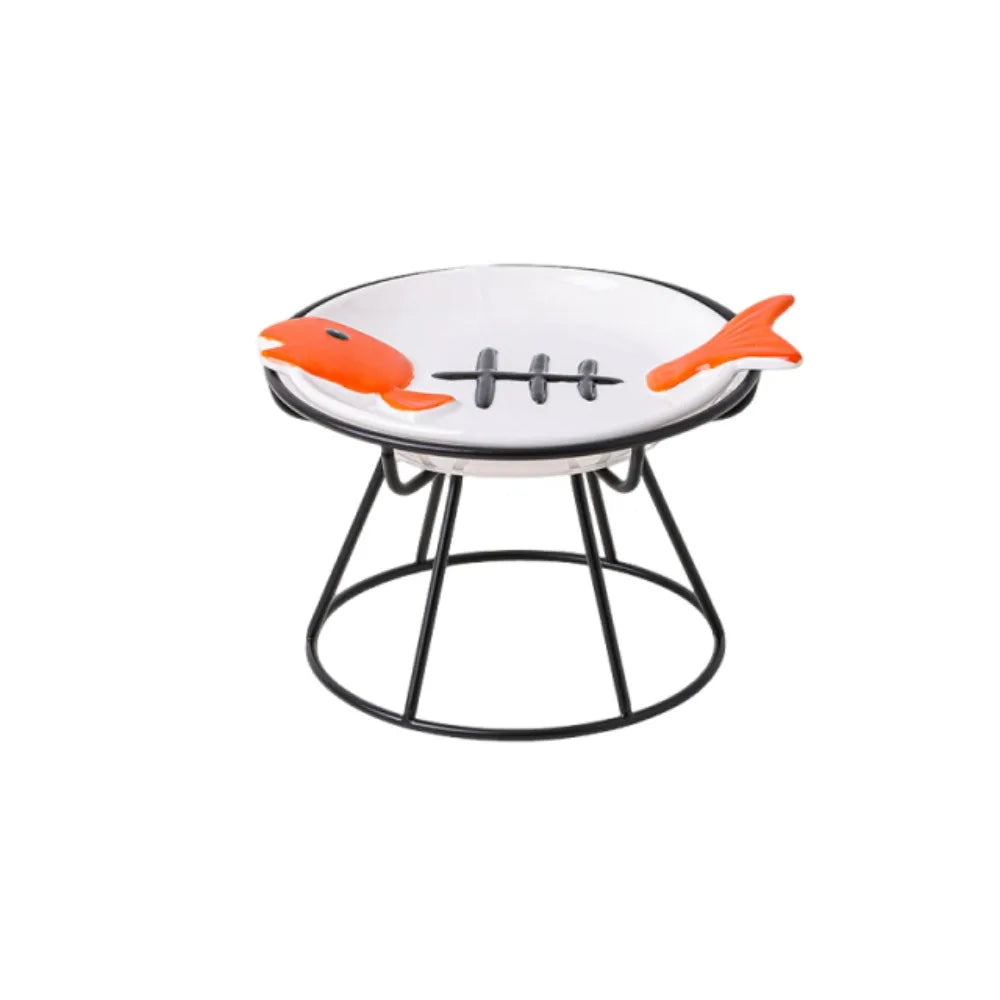 Ceramic Elevated Cat Bowl Cute Anti-Vomiting Pet Food Water Bowl Neck Protection Detachable Cat Feeding Station Pet Supplies Vue Orange with Stand