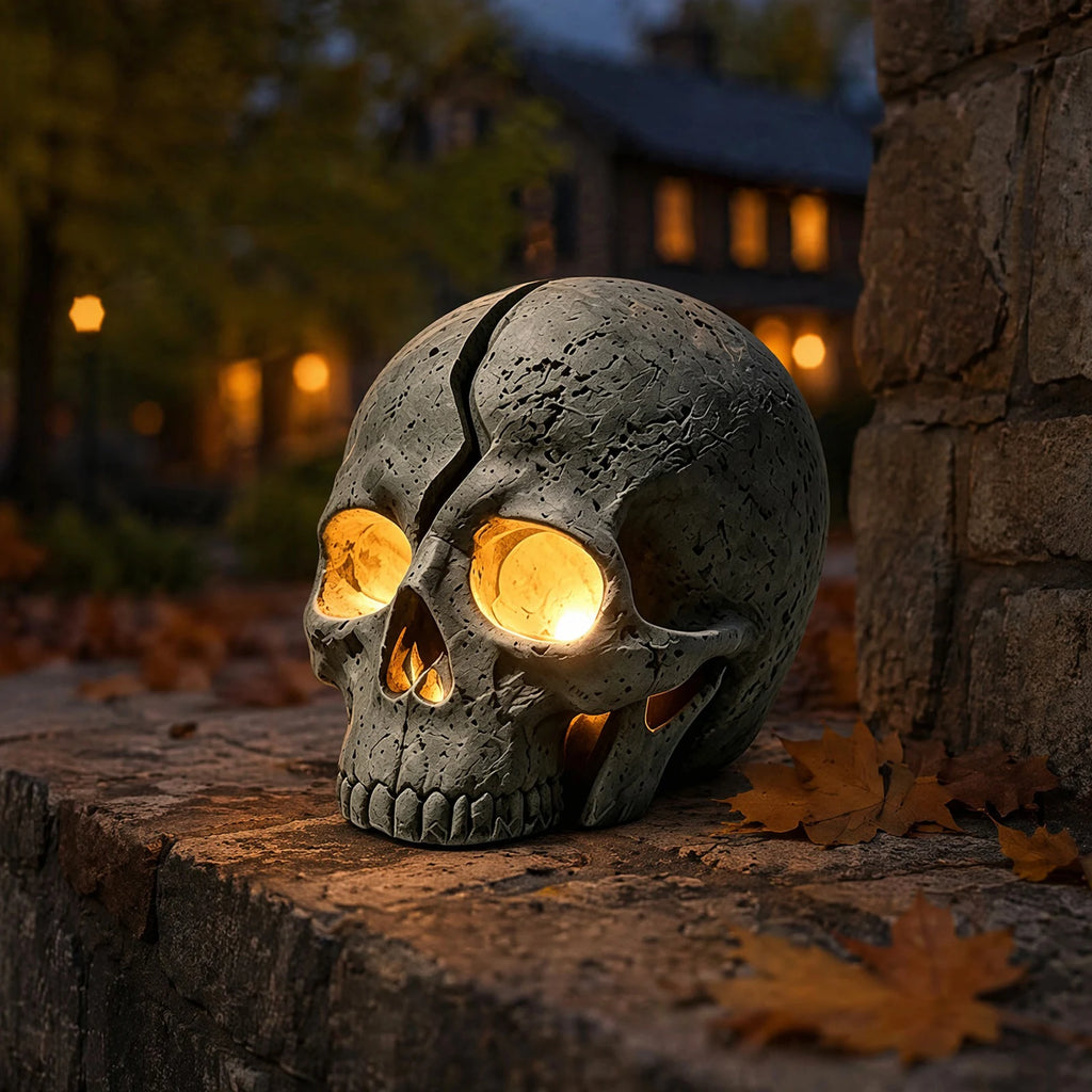 Solar Cracked Skull Garden Light | Gothic Halloween LED Lamp Solar Garden Light Vue