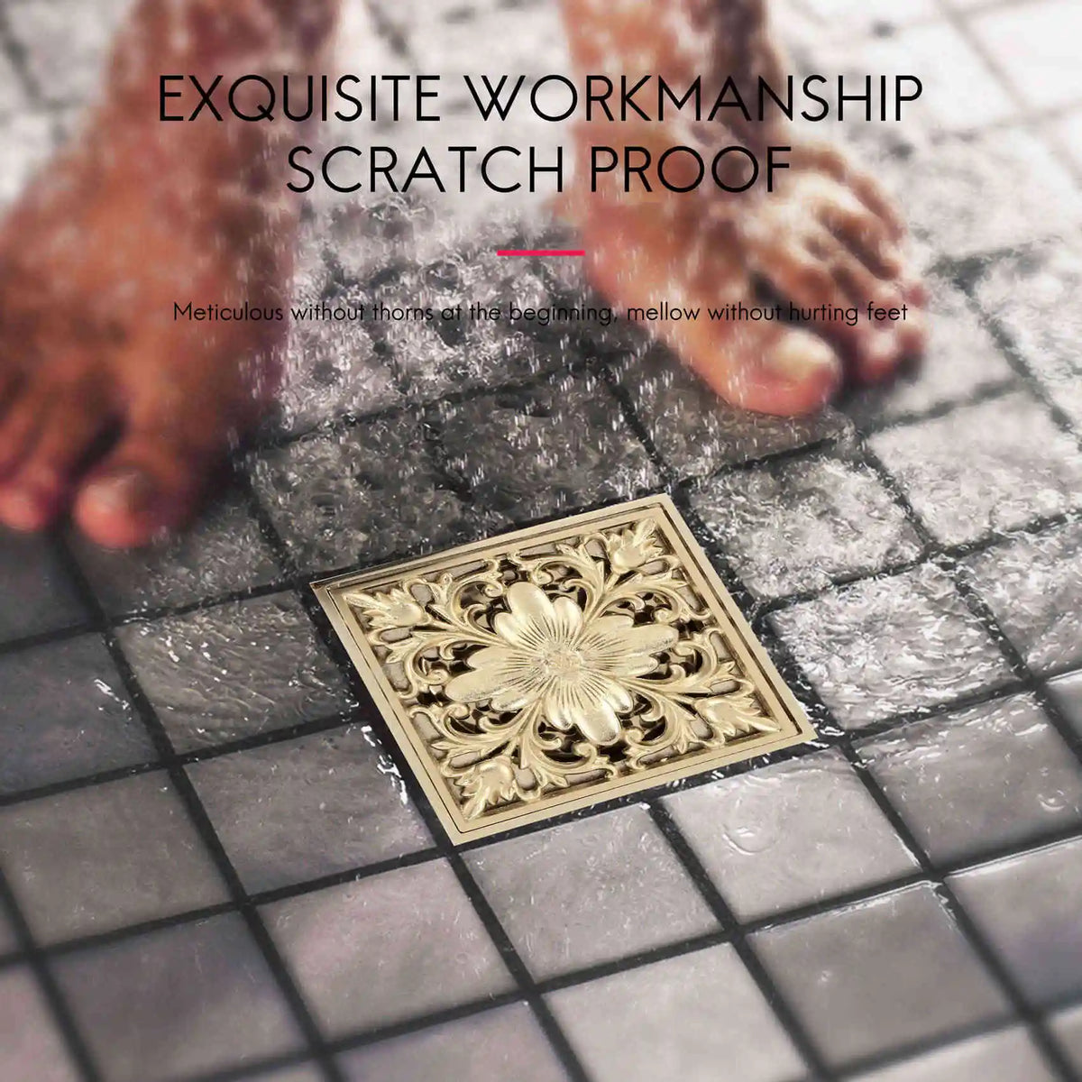 ABKW-Gold Square Floor Drain Shower Ground Drainer With Strainer Filter Drainage Clean For Bathroom Washroom Vue