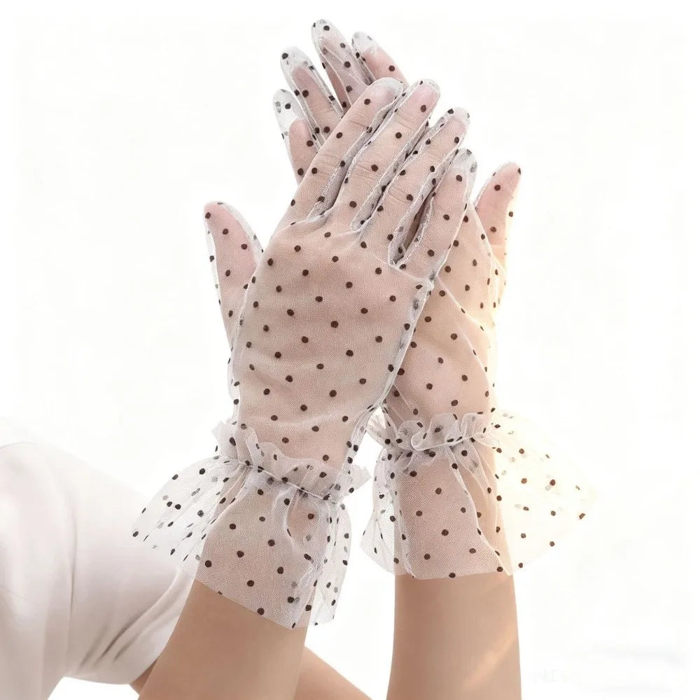 Fashion Ultra Thin Tulle Polka Dot Gloves Full Finger Breathable Lace
