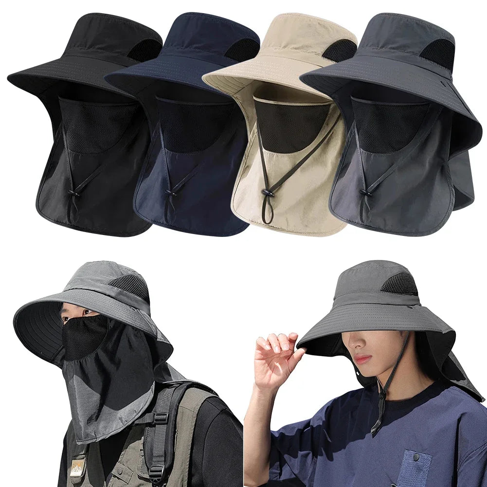 Men‘s Outdoor Fishing Sun Hat with Mosquito Net Face Veil Neck Flap Summer UV Protection Wide Brim Fisherman Cap Vue