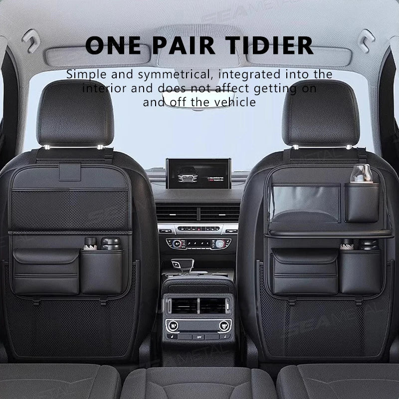 SEAMETAL Car Seat Back Storage Bag Large Capacity Multi-Pocket Backseat Organizer Foldable Dining Table Tablet Tray Hanging Bag Vue