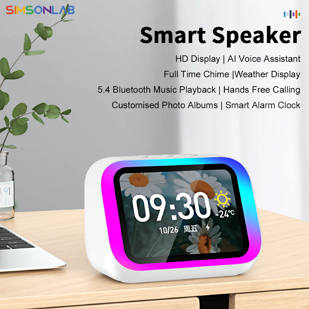 2026 New Smart Speaker with Screen Display Multifunctional Voice Assistant Great Bluetooth Intelligent Home Hub Photo Album Gift Vue White